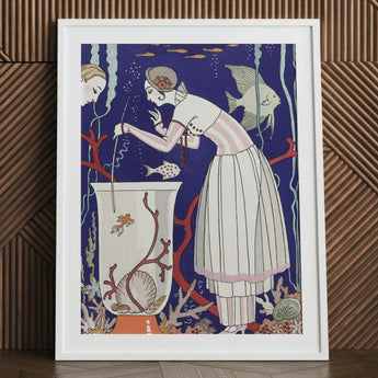 L’étourdissant Petit Poisson - George Barbier Art Print / Canvas White-framed Deco-style Illustration Woman Striped Dress Barbier’s