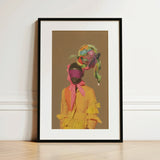 Liberty - Neo-baroque Afrofuturist Fashion Art Print / Canvas Vibrant Framed Art Print Figure Yellow Ruffled Dress Afrofuturist Fashion