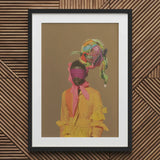 Liberty - Neo-baroque Afrofuturist Fashion Art Print / Canvas Yellow Ruffled Blouse Colorful Beaded Headpiece Pink Scarf, Vintage, Prints