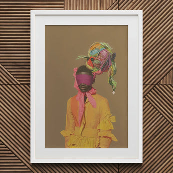 Liberty - Neo-baroque Afrofuturist Fashion Art Print / Canvas Yellow Ruffled Dress Colorful Headpiece Pink Scarf, Vintage, Prints