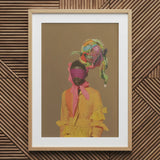 Liberty - Neo-baroque Afrofuturist Fashion Art Print / Canvas Yellow Ruffled Dress Colorful Headscarf Pink Scarf, Vintage, Prints
