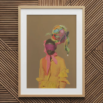 Liberty - Neo-baroque Afrofuturist Fashion Art Print / Canvas Yellow Ruffled Dress Colorful Headscarf Pink Scarf, Vintage, Prints