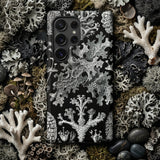 Lichenes Flechten - Ernst Haeckel Phone Case Black Phone Case Intricate Silver Coral Lichen Patterns Haeckel Iphone Case, Ancient Stones,
