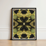 Framed Art Print Symmetrical Kaleidoscopic Design Green Cacti Reign Supreme, Trippy Botanical Succulent, Xeriscape Odyssey