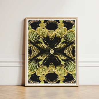 Framed Art Print Symmetrical Kaleidoscopic Design Green Cactus Cacti Reign Supreme, Trippy Botanical Succulent, Xeriscape Odyssey
