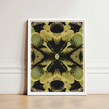 Framed Art Print Symmetrical Kaleidoscopic Design Green Cacti Reign Supreme, Trippy Botanical Succulent, Xeriscape Odyssey