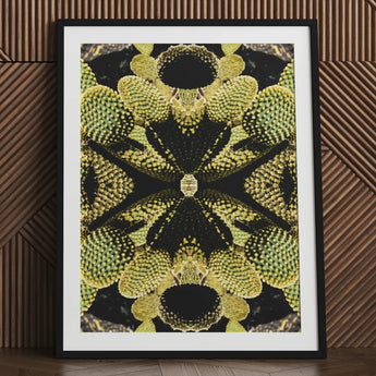 Life on Mars - Trippy Botanical Op Art Print / Canvas Black-framed Symmetrical Kaleidoscopic Design Green Cactus Cacti Reign Supreme,