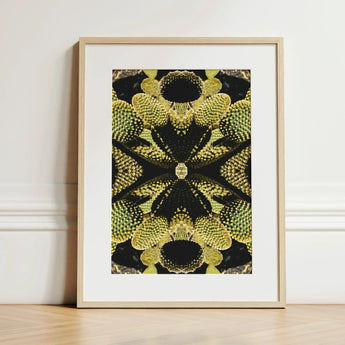 Life on Mars - Trippy Botanical Op Art Print / Canvas Framed Symmetrical Kaleidoscopic Design Green Cacti Reign Supreme, Succulent,