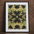 Life on Mars - Trippy Botanical Op Art Print, Framed Artwork Symmetrical Pattern Cactus-like Shapes Yellow Green