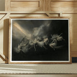 Lightning Struck a Flock of Witches - William Holbrook Beard Art Print / Canvas Black White Framed Artwork Ethereal Figures, Molten Seam