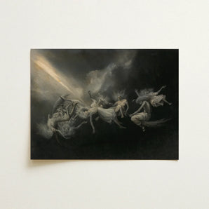 Lightning Struck a Flock of Witches - William Holbrook Beard Art Print / Canvas Darkly Painted Skeletal Figures White Garments Caught,
