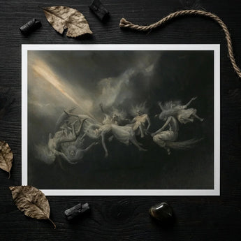 Lightning Struck a Flock of Witches - William Holbrook Beard Art Print / Canvas Framed Artwork Dramatic Dark-toned Scene Figures Motion