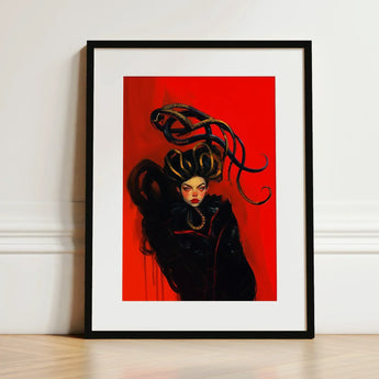 Lilith - Sapphic Witch Art Print / Canvas Black-framed Stylized Portrait Woman Dark Hair, Prints