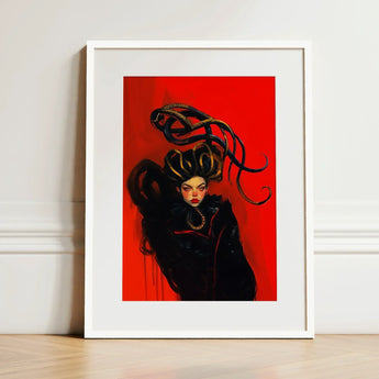 Lilith - Sapphic Witch Art Print / Canvas Framed Artwork Stylized Portrait Woman Dark Hair Vibrant, Prints