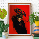 Lilith - Sapphic Witch Art Print / Canvas Framed Artwork Stylized Woman Elaborate Black Hair Vivid, Prints