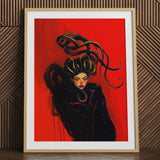 Lilith - Sapphic Witch Art Print / Canvas Red Framed Artwork Black Gold Snake-like Hair Design, Prints