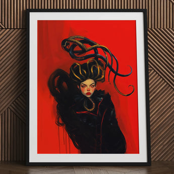 Lilith - Sapphic Witch Art Print / Canvas Red Framed Poster Black Gold Snake Design, Prints