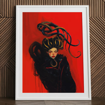 Lilith - Sapphic Witch Art Print / Canvas Red Framed Poster Black Gold Snake Design, Prints