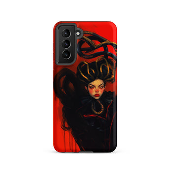 Lilith - Sapphic Witch Phone Case Samsung Galaxy S21 / Matte Red Phone Case Stylized Illustration Woman Black Hair Terrifying Queer Witch,