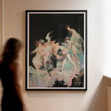 Our Little Secret - Neo-baroque Bacchanal Art Print / Canvas Black Framed Abstract Painting Pink Green Hues Modern, Blackness Holds, Bodies