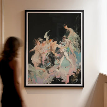 Our Little Secret - Neo-baroque Bacchanal Art Print / Canvas Black Framed Abstract Painting Pink Green Hues Modern, Blackness Holds, Bodies