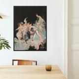Our Little Secret - Neo-baroque Bacchanal Art Print / Canvas Framed Artwork Dancers Soft Pastel Hues Dark Background, Blackness Holds,
