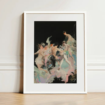 Our Little Secret - Neo-baroque Bacchanal Art Print / Canvas Framed Artwork Dynamic Impressionistic Scene Figures Motion Dark, Blackness