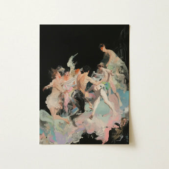 Our Little Secret - Neo-baroque Bacchanal Art Print / Canvas Vibrant Abstract Painting Nude Figures Dynamic Motion Stark, Blackness Holds,