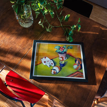 Little Walter’s Toys - August Macke Art Print / Canvas Framed Artwork Vase Flowers Scattered Objects Yellow Background Walter’s Toys Art,