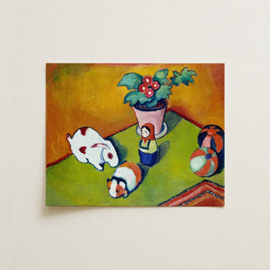 Little Walter’s Toys - August Macke Art Print / Canvas Vibrant Stylized Painting White Rabbit Red Spots Orange-and-white, Modern,