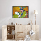 Little Walter’s Toys - August Macke Framed Canvas, Colorful Painting Pandas Green Surface Golden Background
