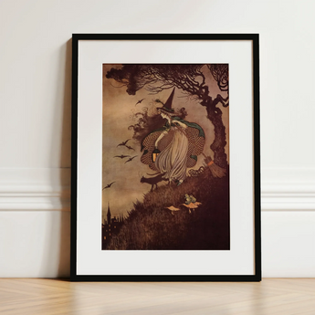 The Little Witch - Ida Rentoul Outhwaite Art Print / Canvas, 12x16’’ / 31x41cm / Black Frame / Matboard, Posters Prints & Visual Artwork,