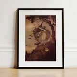The Little Witch - Ida Rentoul Outhwaite Art Print / Canvas Framed Vintage-style Illustration Pointed Hat Gown Perched, Prints