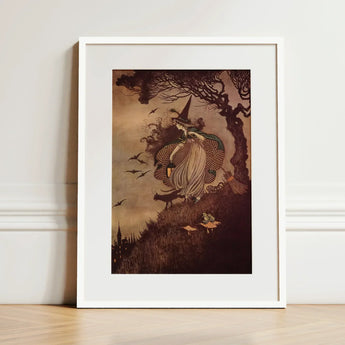 The Little Witch - Ida Rentoul Outhwaite Art Print / Canvas Framed Vintage-style Illustration Pointed Hat Gown Perched, Prints