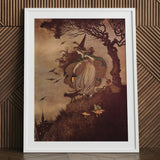 The Little Witch - Ida Rentoul Outhwaite Art Print / Canvas White Framed Broomstick Bats Design, Prints