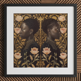 Lizzie & Carlotta - Stampa artistica di gemelle afro-vittoriane / Tela, 12x12’’ / 31x31cm / Cornice nera / Passe-partout, poster, stampe, opera d’arte visiva,