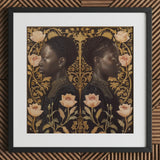 Lizzie & Carlotta - Afro-victorian Twins Art Print / Canvas Black-framed Artwork Two Symmetrical Portraits Black Women Profile Afro