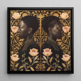 Lizzie & Carlotta - Afro-victorian Twins Art Print / Canvas Black-framed Artwork Two Symmetrical Portraits Black Women Profile Afro