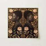 Lizzie & Carlotta - Afro-victorian Twins Art Print / Canvas Black Gold Ornate Portrait Two Symmetrical Profiles Women Afro Victorian Art,