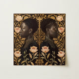 Lizzie & Carlotta - Afro-victorian Twins Art Print / Canvas Black Gold Ornate Portrait Two Symmetrical Profiles Women Afro Victorian,