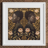 Lizzie & Carlotta - Afro-victorian Twins Art Print / Canvas Framed Artwork Two Black Women Profile Adorned Intricate Afro Victorian,