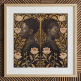 Lizzie & Carlotta - Afro-victorian Twins Art Print / Canvas Framed Artwork Two Black Women Profile Adorned Intricate Afro Victorian,