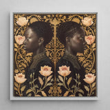 Lizzie & Carlotta - Afro-victorian Twins Art Print / Canvas Framed Artwork Two Black Women Profile Set Dark Afro Victorian, Nouveau Prints