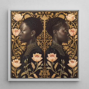 Lizzie & Carlotta - Afro-victorian Twins Art Print / Canvas Framed Artwork Two Black Women Profile Set Dark Afro Victorian, Nouveau Prints