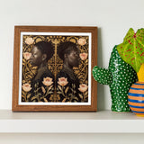 Lizzie & Carlotta - Afro-victorian Twins Art Print / Canvas Framed Artwork Two Mirrored Profiles Surrounded Floral Patterns Afro Victorian,