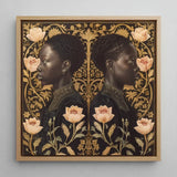 Lizzie & Carlotta - Afro-victorian Twins Art Print / Canvas Square-framed Artwork Two Black Women Profile Adorned Intricate Afro Victorian,