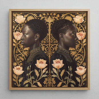 Lizzie & Carlotta - Afro-victorian Twins Art Print / Canvas Square-framed Artwork Two Black Women Profile Adorned Intricate Afro Victorian,