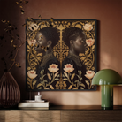 Lizzie & Carlotta - Afro-victorian Twins Framed Canvas, Framed Portrait Two Women Floral Accents