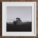 Lonely Brick House Art Print / Canvas White Matted Picture Frame with Muted Silver, Blank Sky Cloud Cover, Light Seeps Through Prints