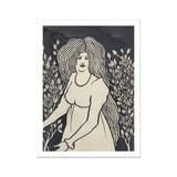 Long-haired Woman in Front of Tall Rosebushes - Aubrey Beardsley Art Print, 18x24’’ / 46x61cm / Unframed, Art Nouveau Woman Hair
